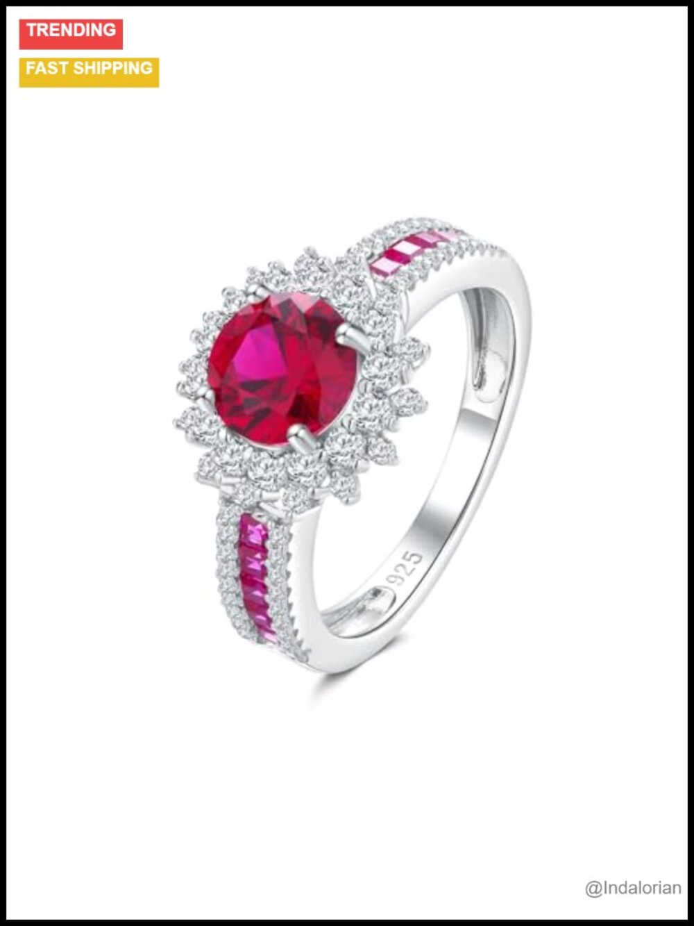 Sterling Silver Ruby Engagement Ring Lab Created Halo Promise Ring for Her
